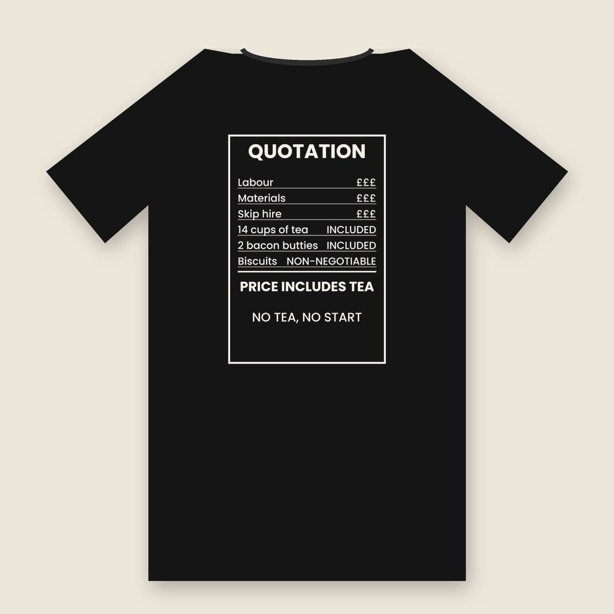 Price Includes Tea t-shirt in Black, back of the shirt laid flat