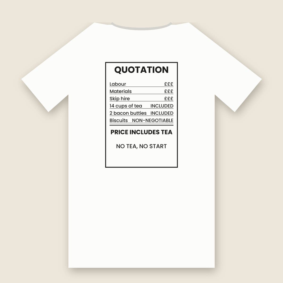 Price Includes Tea t-shirt in White, back of the shirt laid flat