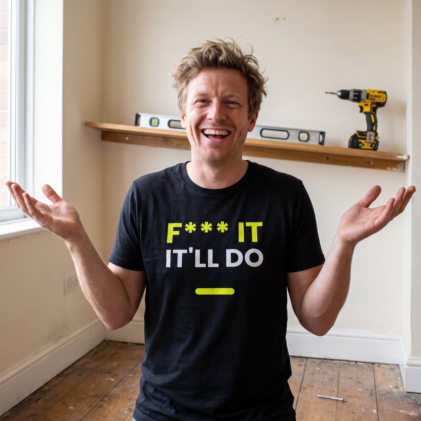 F*** It, It'll Do t-shirt being worn