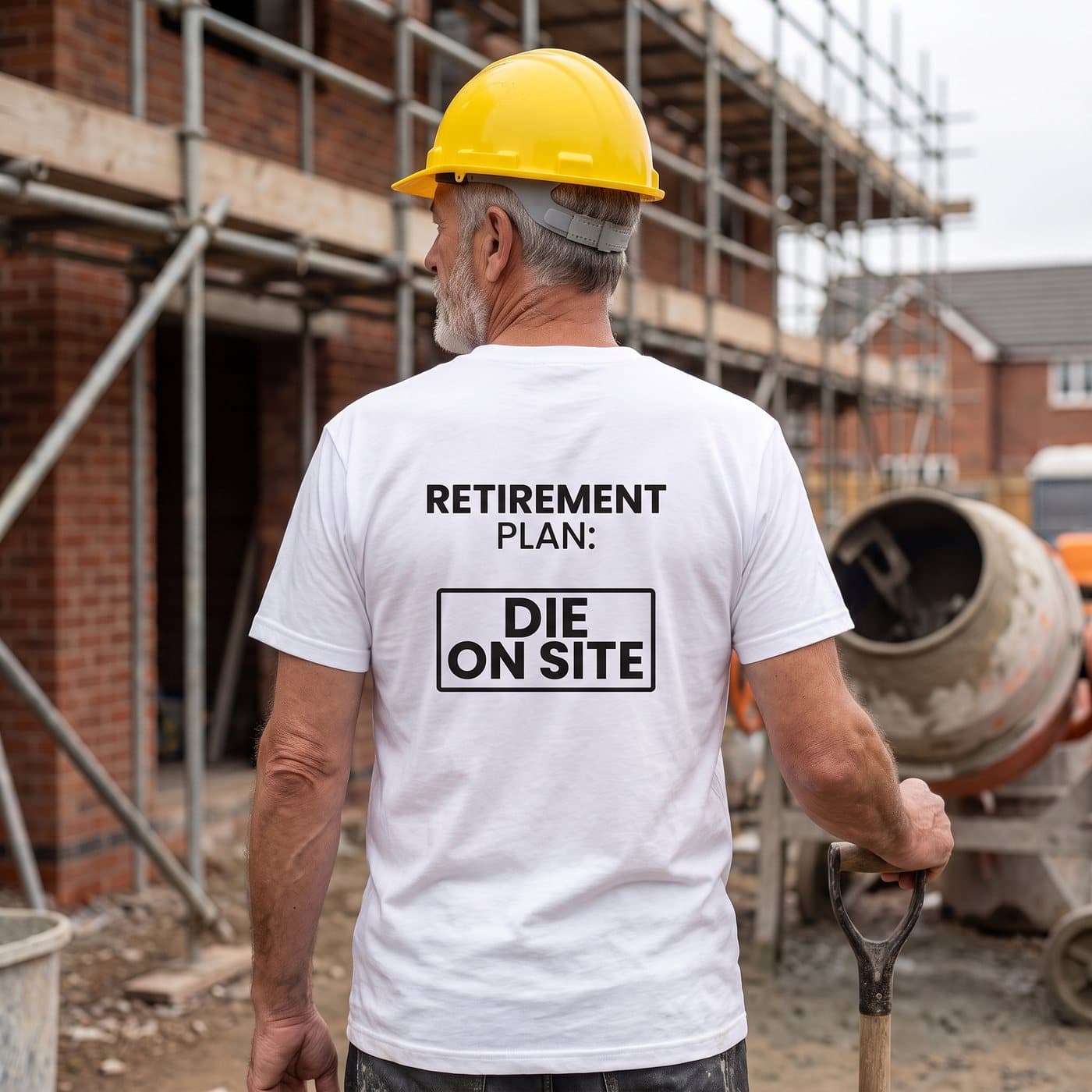 Retirement Plan: Die On Site t-shirt being worn