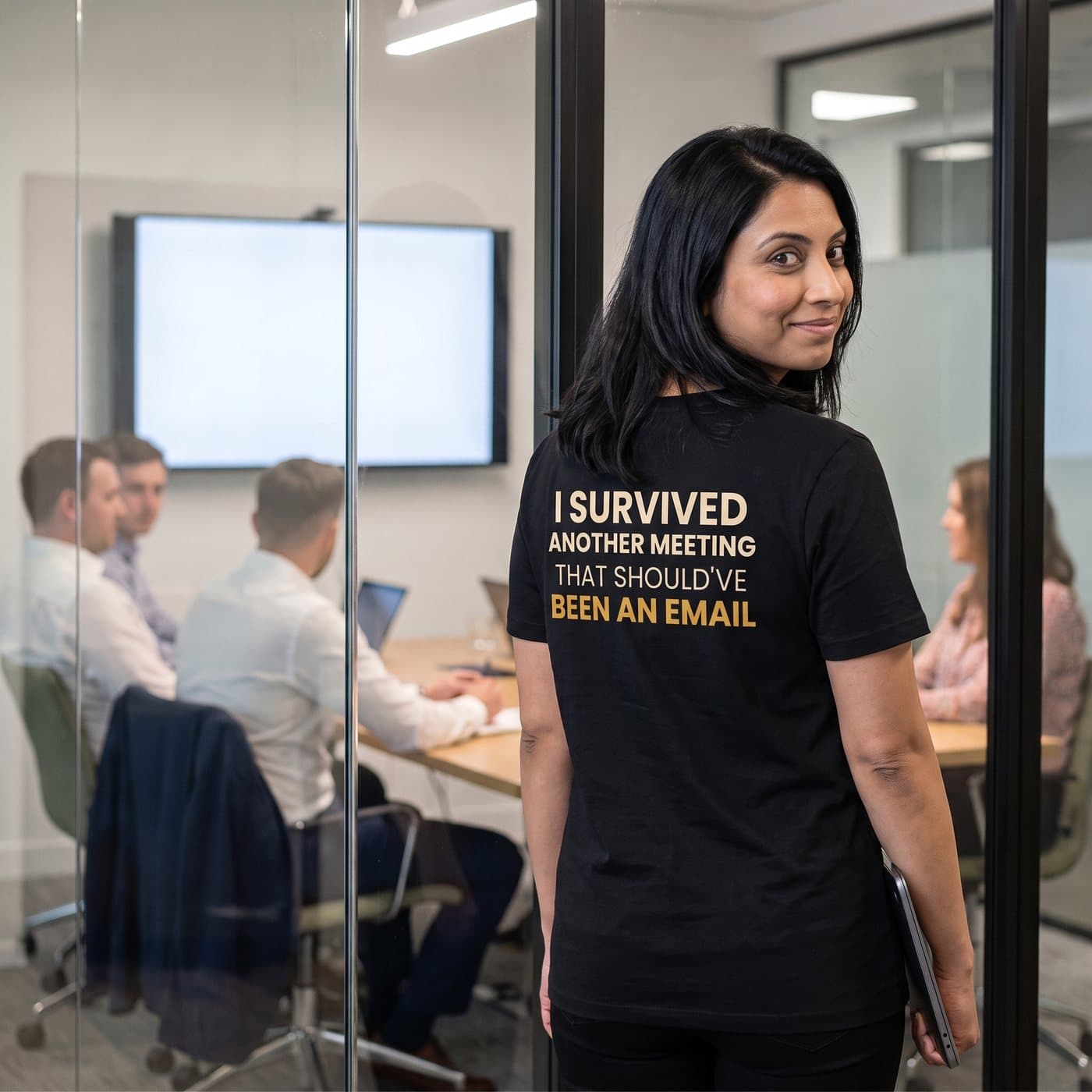 I Survived Another Meeting That Should've Been An Email t-shirt being worn