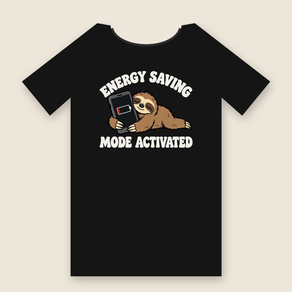 Energy Saving Mode Activated t-shirt in Black, laid flat
