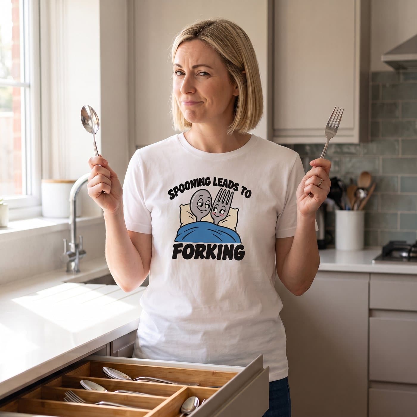 Spooning Leads To Forking t-shirt being worn